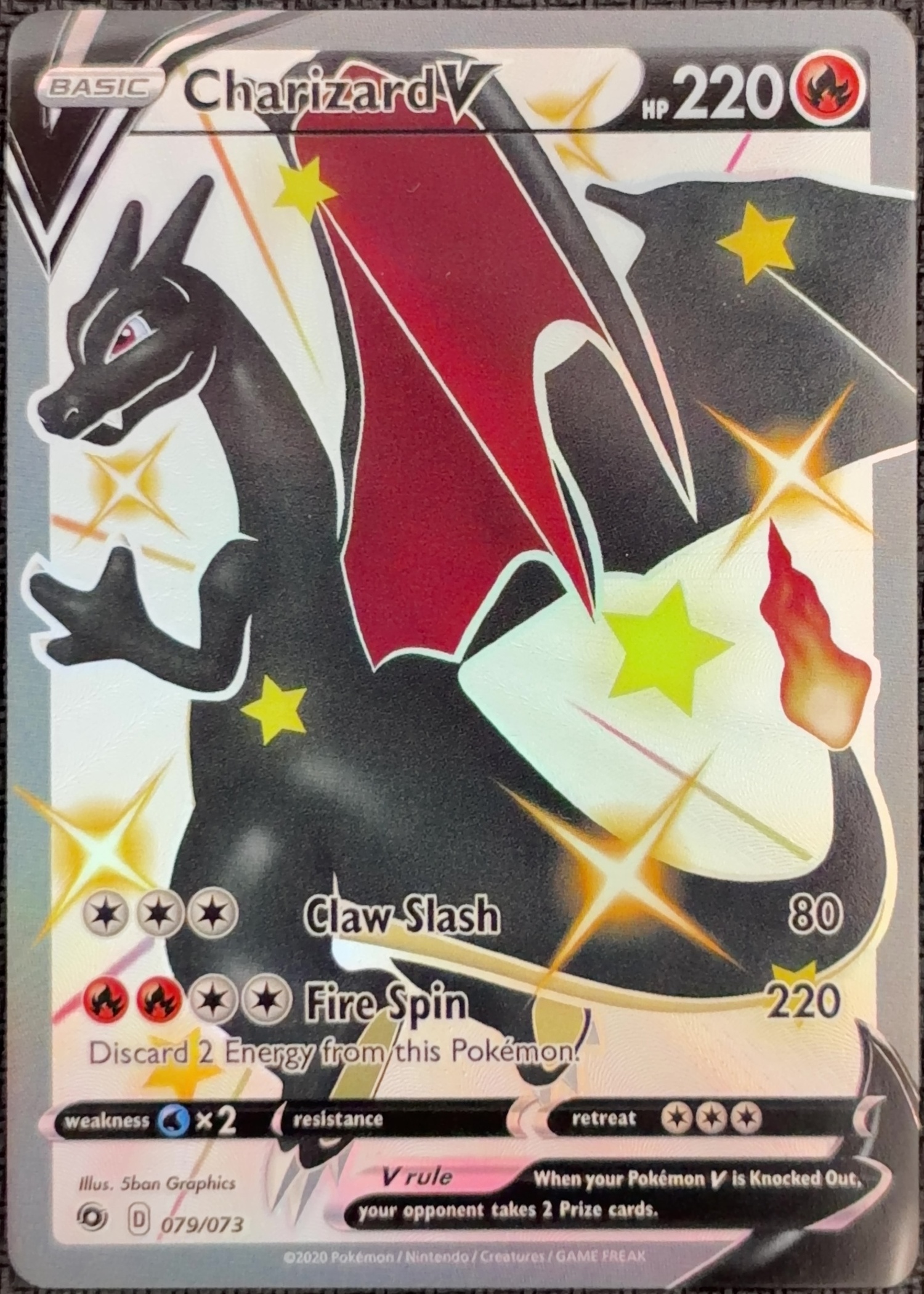 English Charizard V 079/073 Champion's Path textured holo custom proxy collector card