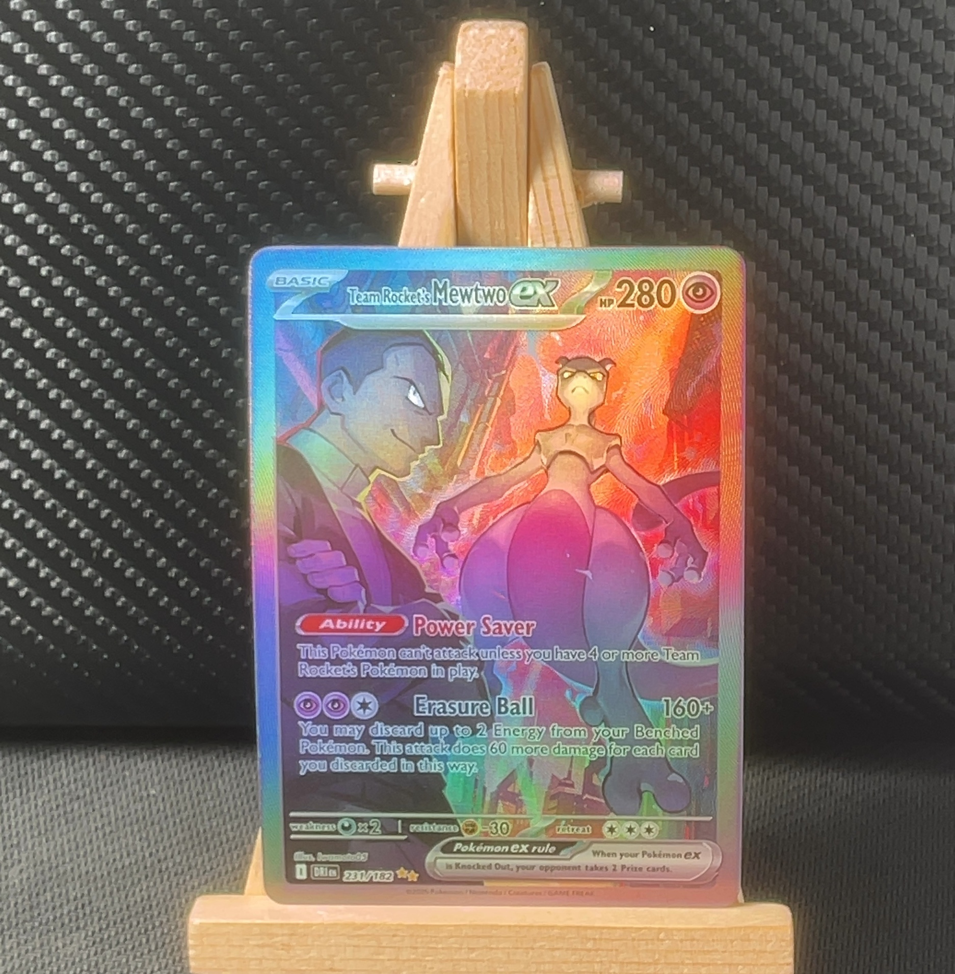 Foil detail of Team Rocket's Mewtwo ex — Destined Rivals 231/182