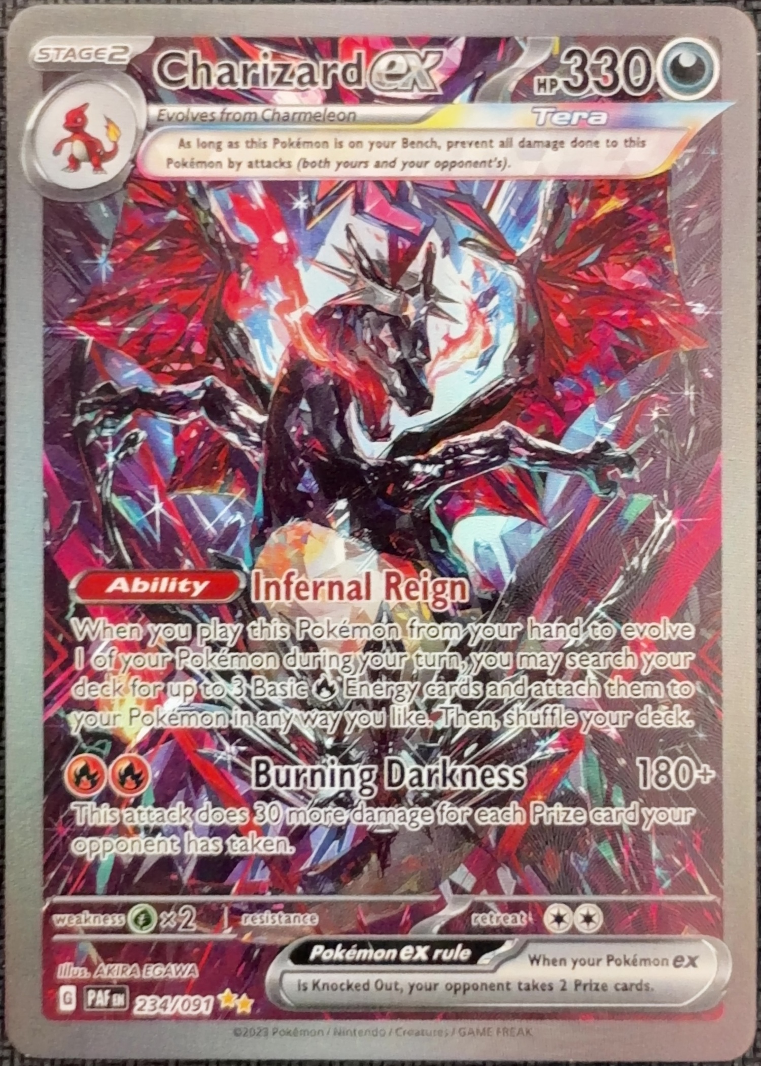 English Charizard ex 234/091 Paldean Fates textured holo custom proxy collector card
