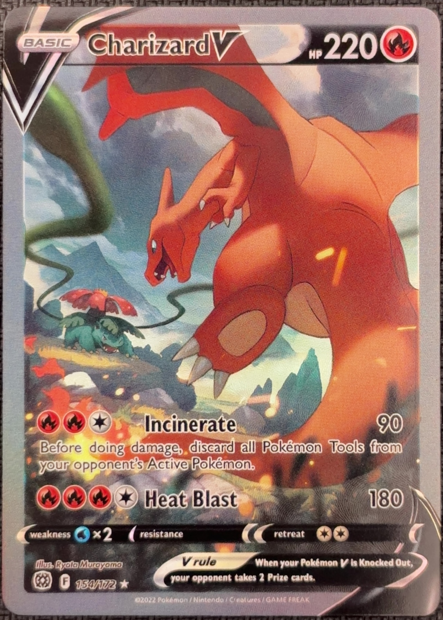 English Charizard V 154/172 Brilliant Stars textured holo custom proxy collector card