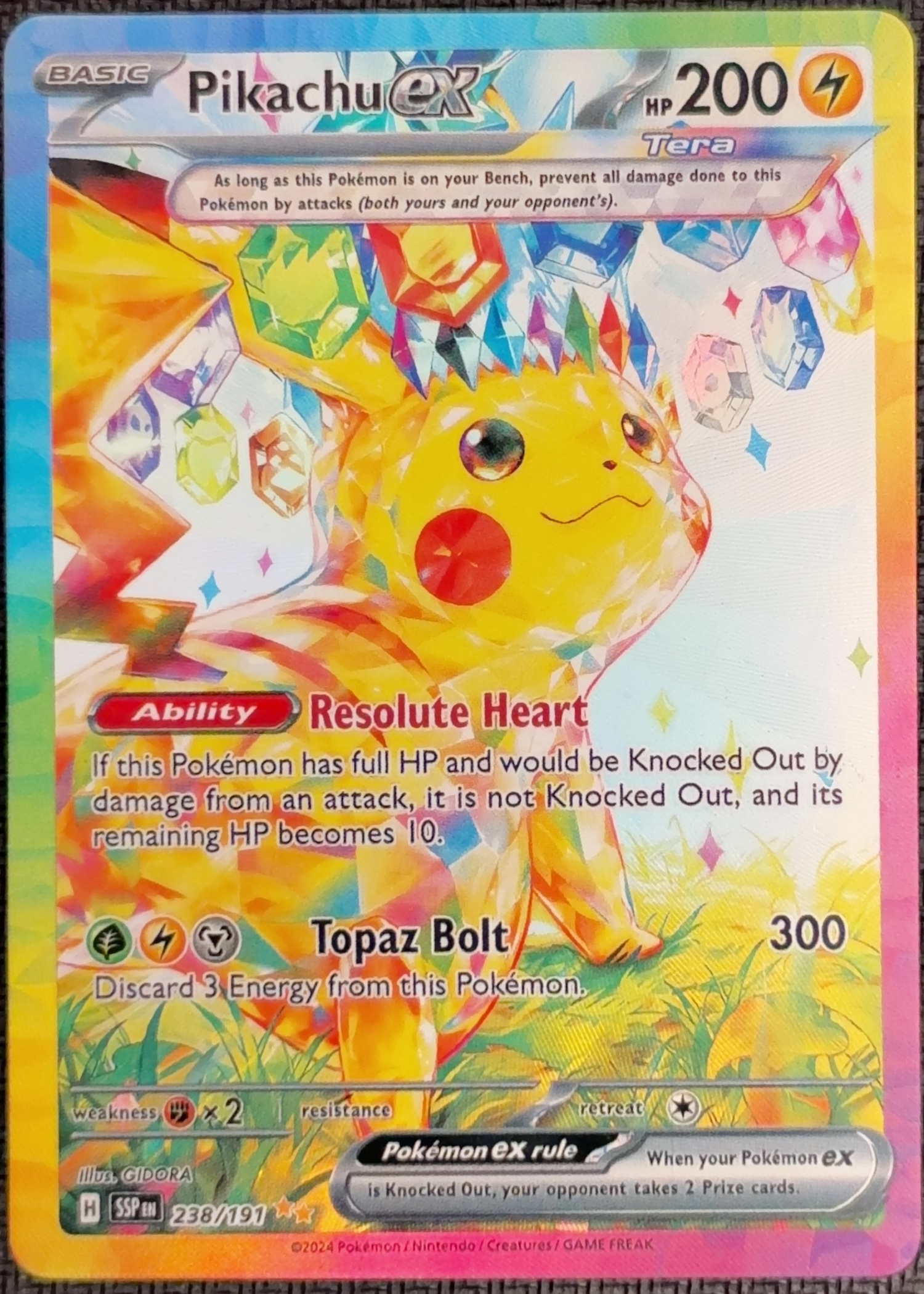 English Pikachu ex 238/191 Surging Sparks textured holo custom proxy collector card