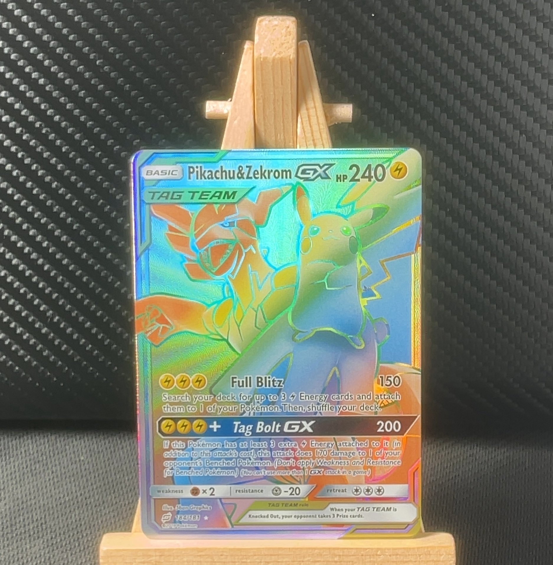Foil detail of Pikachu & Zekrom GX — Unbroken Bonds 184/181