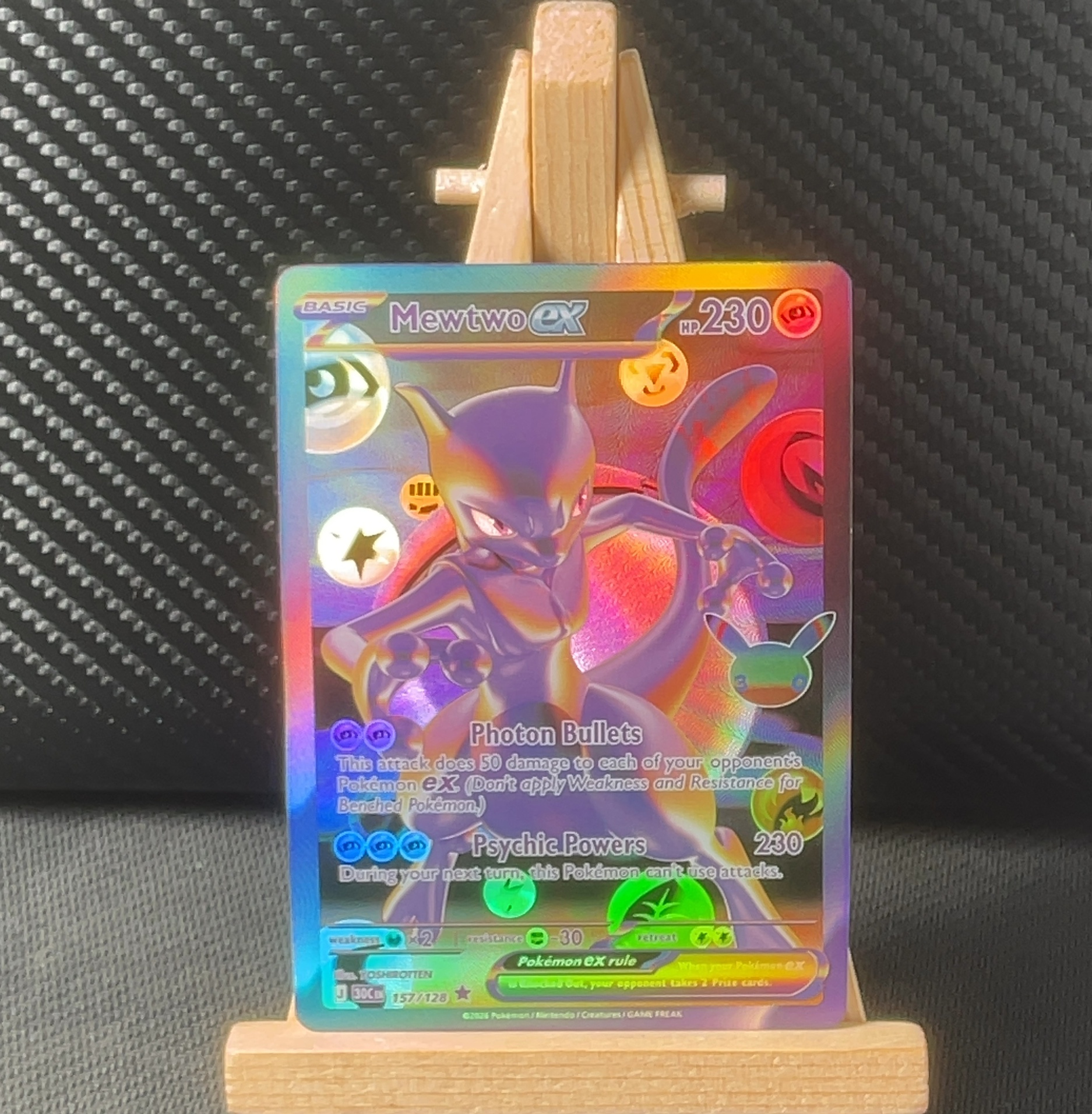 Foil detail of Mewtwo ex — 30th Celebration 157/128
