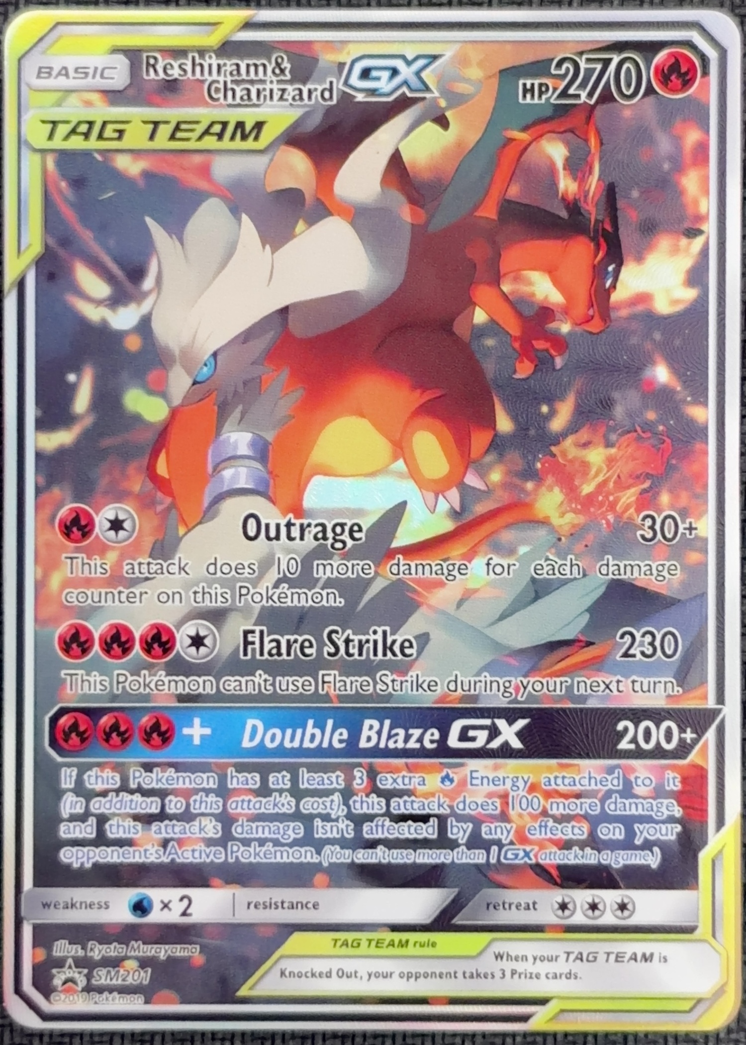 English Reshiram & Charizard-GX SM201 SM Black Star Promos textured holo custom proxy collector card