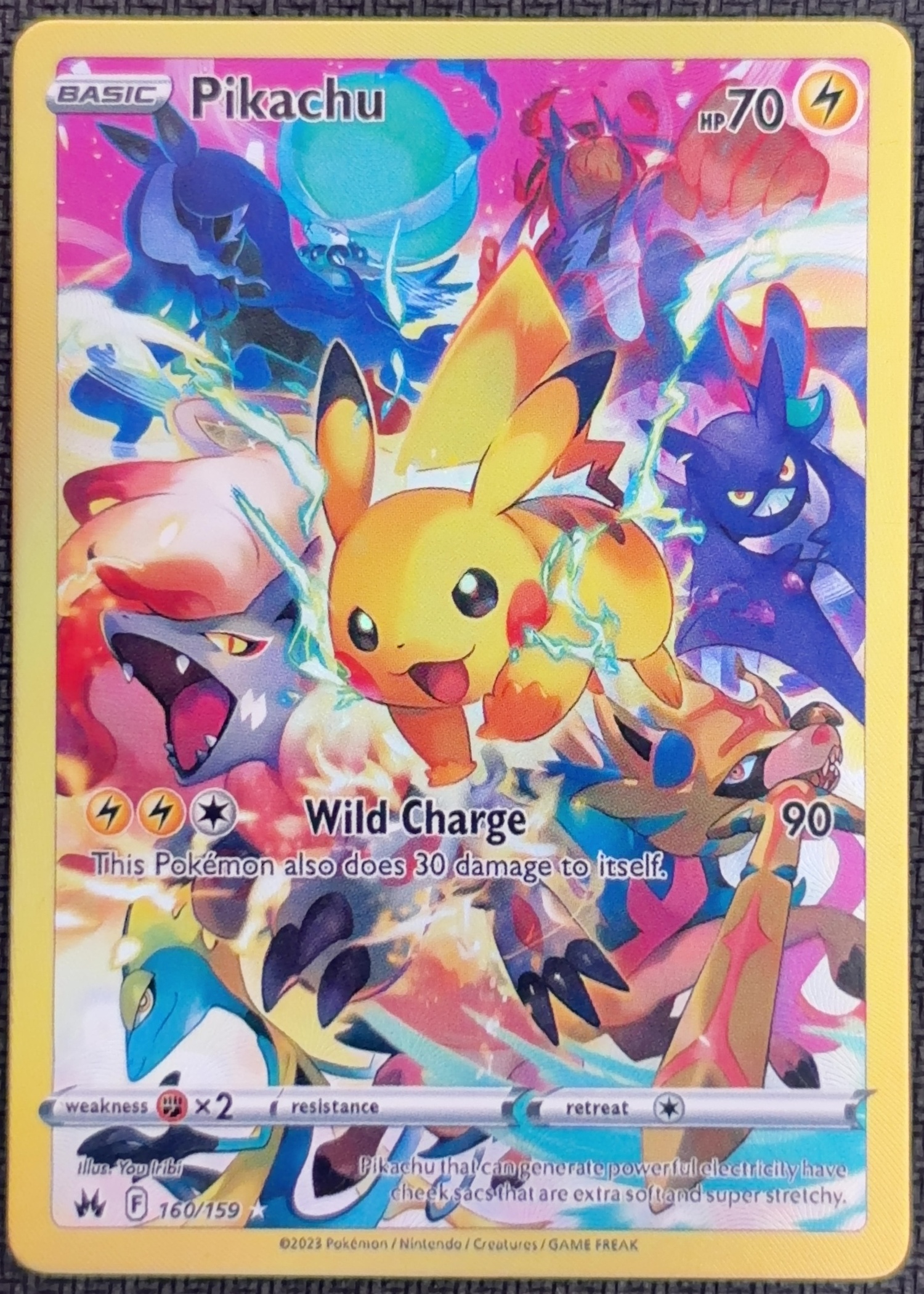 English Pikachu 160/159 Crown Zenith textured holo custom proxy collector card
