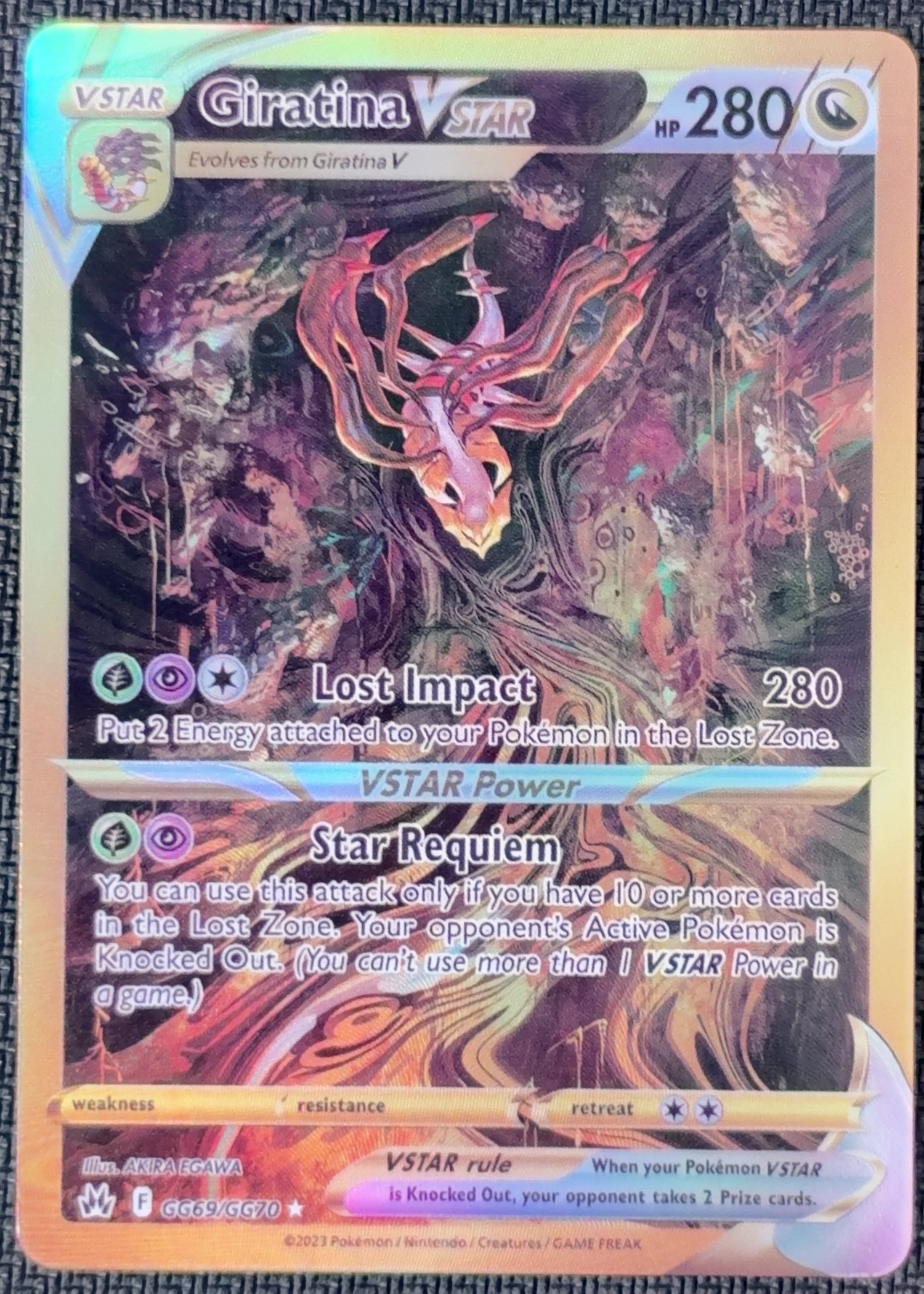 English Giratina VSTAR GG69/GG70 Crown Zenith textured holo custom proxy collector card